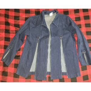 Vintage Denim Jean Jacket Highlights 1980s Zip Retro Women's Petite Small